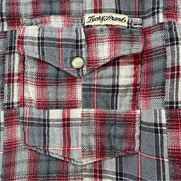 Lucky Brand Western Shirt Sz S Red Plaid Pearl Snap Cut & Sew Cowboy Rodeo - Picture 3 of 11